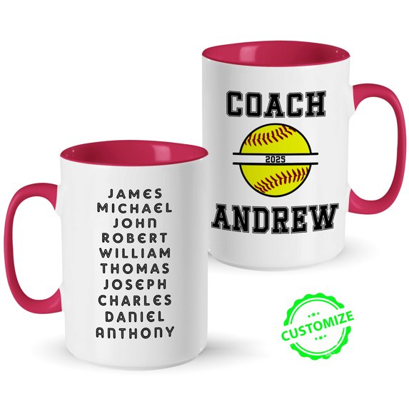 Customizaholic Personalized Coach Baseball Mug – Custom Name Team Player List Coffee Cup, Sports Coach Appreciation Gift, End of Season Keepsake for Men or Women