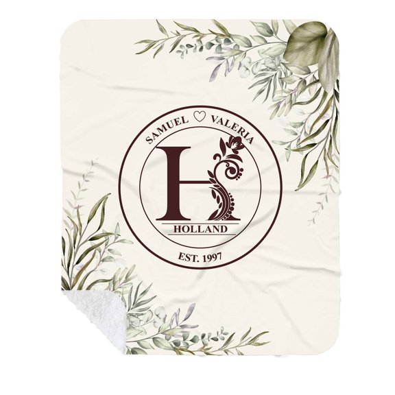 Customizaholic Personalized Couple Blanket - Custom Names and Last Name Monogram Throw - Wedding Anniversary Floral Initial Gift