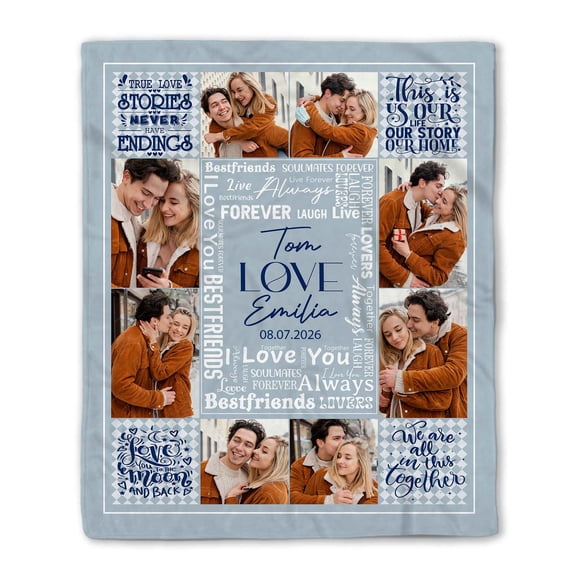 Customizaholic Personalized Couple Photo Blanket - Custom Names Throw - Anniversary Wedding Gift Photo Collage Blanket