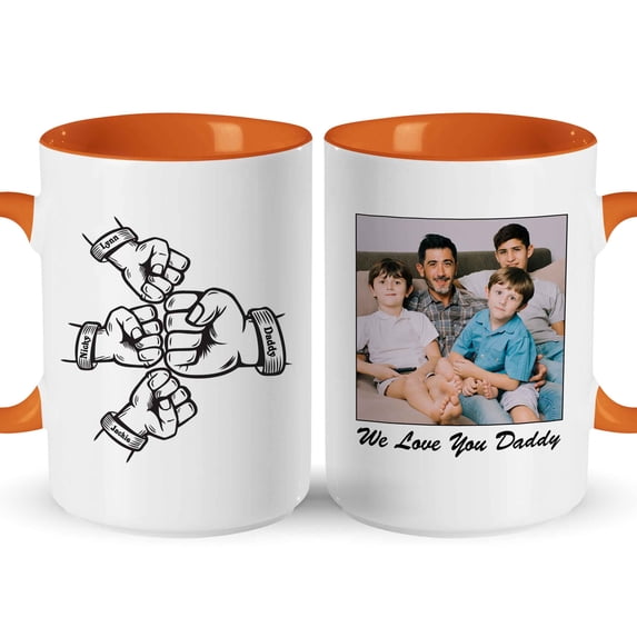 Customizaholic Personalized Daddy Photo Mug with Kids Names Fist Bump Design – Custom Father’s Day Coffee Mug Gift