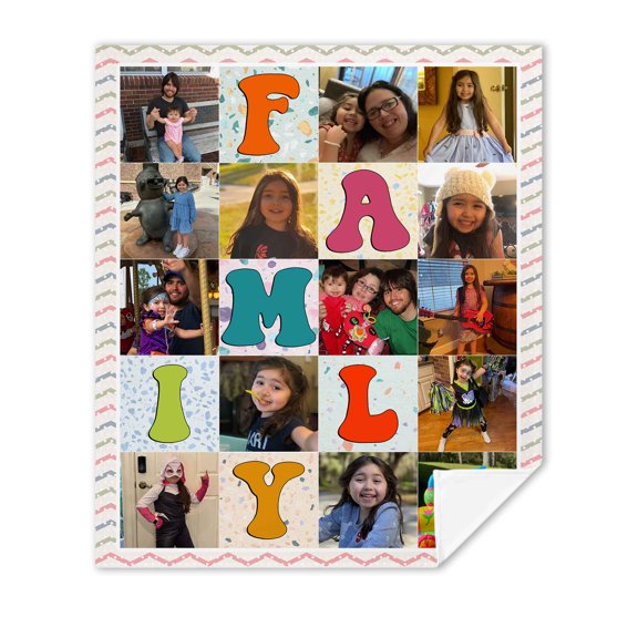 Customizaholic Personalized Family Photo Collage Blanket, Custom Name Letter Blanket, Family Memory Quilt, Photo Grid Blanket Gift