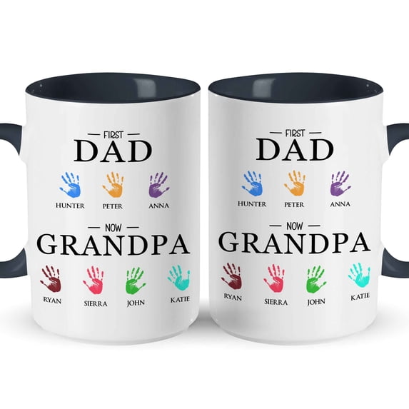 Customizaholic Personalized First Dad Now Grandpa Mug - Custom Handprint Names Design, Meaningful Family Keepsake Gift