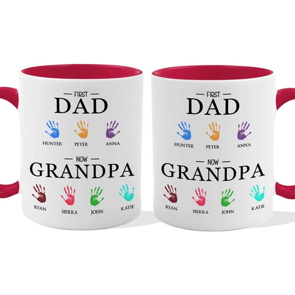 Customizaholic Personalized First Dad Now Grandpa Mug - Custom Handprint Names Design, Meaningful Family Keepsake Gift