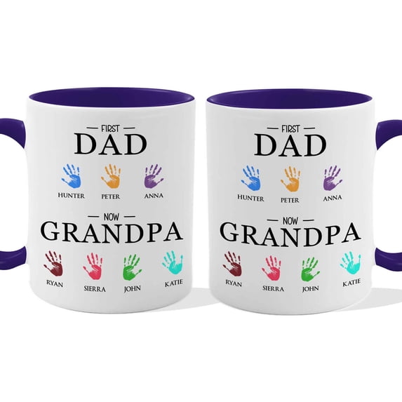 Customizaholic Personalized First Dad Now Grandpa Mug - Custom Handprint Names Design, Meaningful Family Keepsake Gift