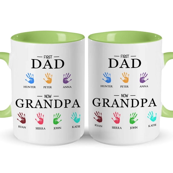 Customizaholic Personalized First Dad Now Grandpa Mug - Custom Handprint Names Design, Meaningful Family Keepsake Gift