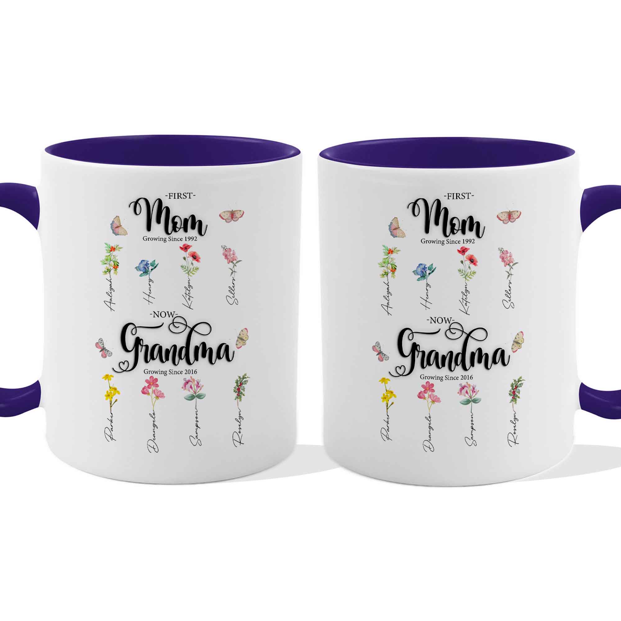 Customizaholic Personalized First Mom Now Grandma Mug - Floral Birth ...