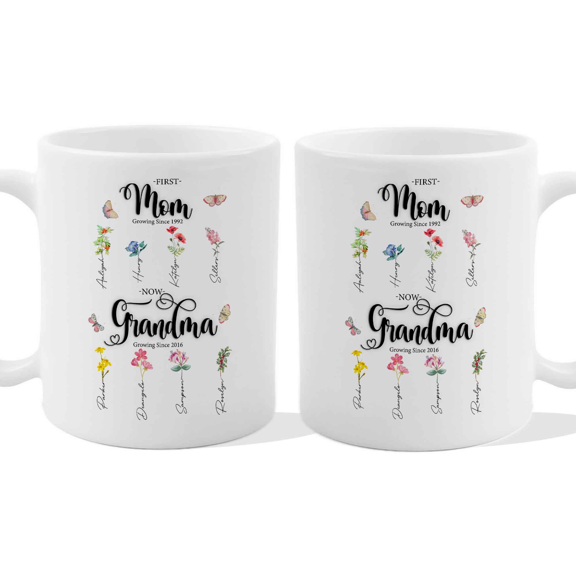 Customizaholic Personalized First Mom Now Grandma Mug - Floral Birth ...