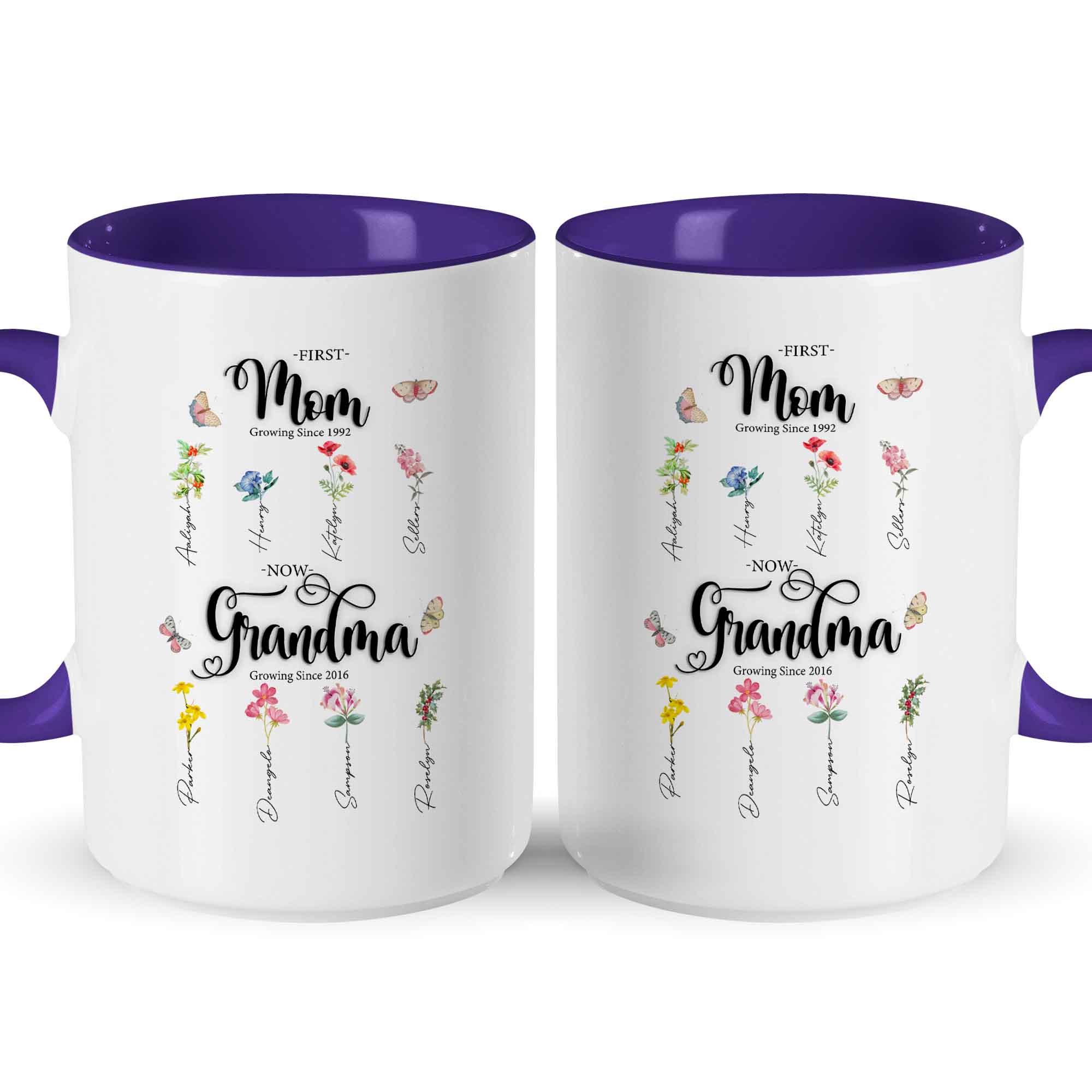 Customizaholic Personalized First Mom Now Grandma Mug - Floral Birth ...