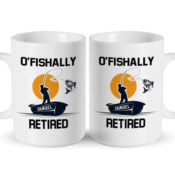 Customizaholic Personalized Fishing Retirement Mug - “O’Fishally Retired” Funny Fishing Design, Custom Name Keepsake Gift for Retirement