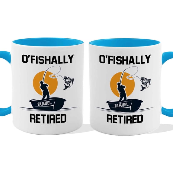 Customizaholic Personalized Fishing Retirement Mug - “O’Fishally Retired” Funny Fishing Design, Custom Name Keepsake Gift for Retirement