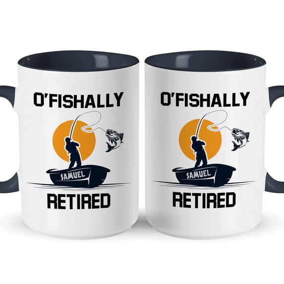 Customizaholic Personalized Fishing Retirement Mug - “O’Fishally Retired” Funny Fishing Design, Custom Name Keepsake Gift for Retirement