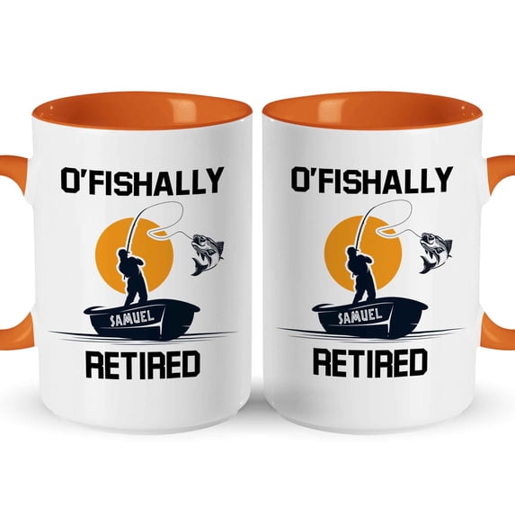 Customizaholic Personalized Fishing Retirement Mug - “O’Fishally Retired” Funny Fishing Design, Custom Name Keepsake Gift for Retirement