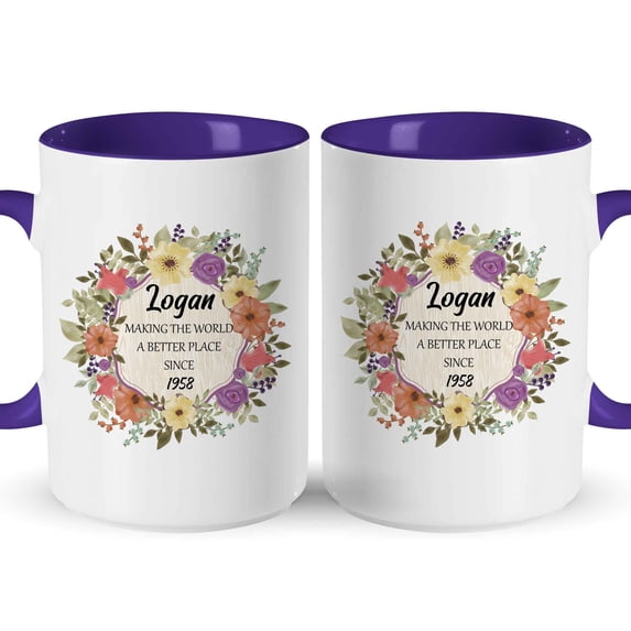 Customizaholic Personalized Floral Birthday Mug – Custom Name “Making the World a Better Place Since” Year Coffee Mug Gift
