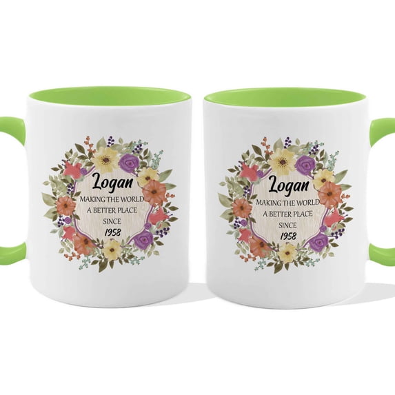 Customizaholic Personalized Floral Birthday Mug – Custom Name “Making the World a Better Place Since” Year Coffee Mug Gift