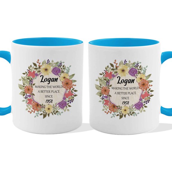Customizaholic Personalized Floral Birthday Mug – Custom Name “Making the World a Better Place Since” Year Coffee Mug Gift