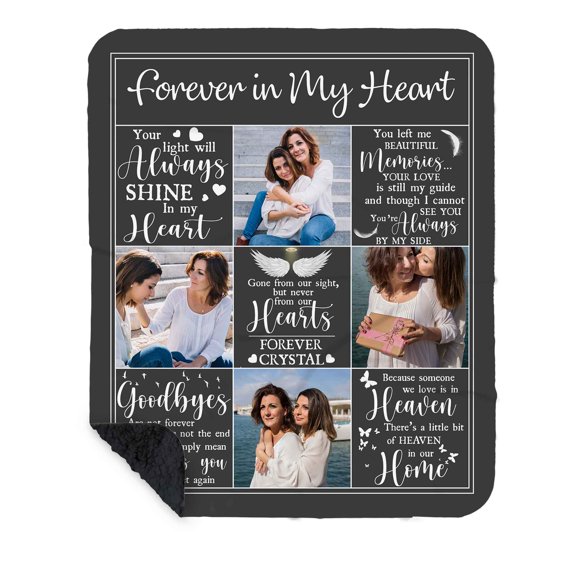 Customizaholic Personalized Forever In My Heart Photo Blanket, Memorial Blanket for Mom or Daughter, Sympathy Gift, Remembrance Photo Collage Blanket