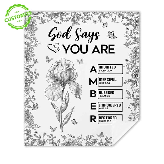 Customizaholic Personalized “God Says You Are” Blanket – Custom Name & Bible Verses – Floral Christian Faith Gift for Encouragement, Birthday or Special Moments