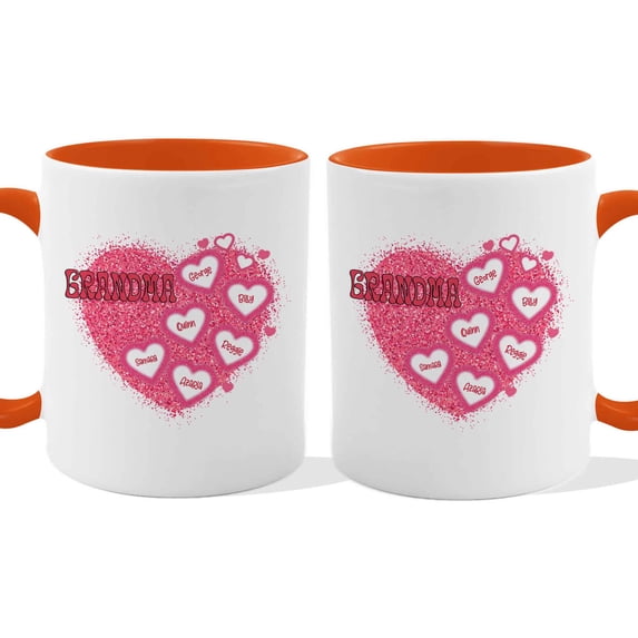 Customizaholic Personalized Grandma Heart Mug - Custom Grandkids Names Artwork, Meaningful Family Keepsake Gift