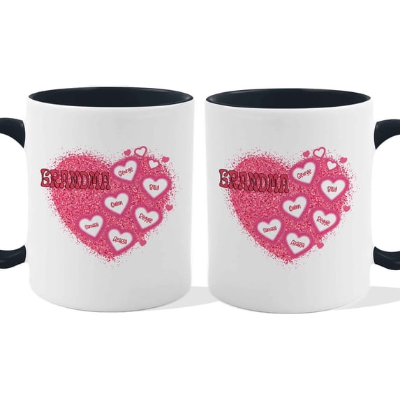 Customizaholic Personalized Grandma Heart Mug - Custom Grandkids Names Artwork, Meaningful Family Keepsake Gift
