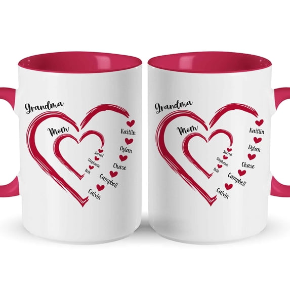 Customizaholic Personalized Grandma Heart Names Mug - Custom Family Names in Heart Design, Sentimental Keepsake Gift