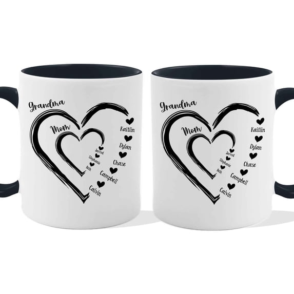 Customizaholic Personalized Grandma Heart Names Mug - Custom Family Names in Heart Design, Sentimental Keepsake Gift