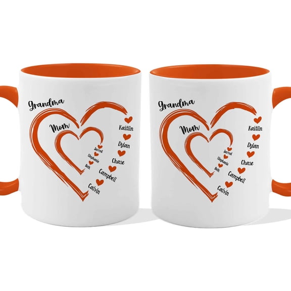 Customizaholic Personalized Grandma Heart Names Mug - Custom Family Names in Heart Design, Sentimental Keepsake Gift