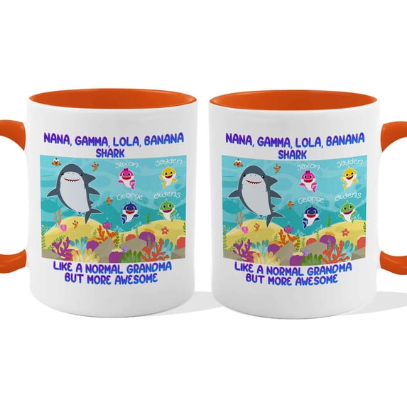 Customizaholic Personalized Grandma Shark Mug - Funny Family Quote Design, Custom Names Artwork, Novelty Gift for Home
