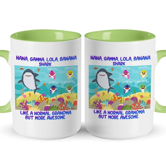 Customizaholic Personalized Grandma Shark Mug - Funny Family Quote Design, Custom Names Artwork, Novelty Gift for Home