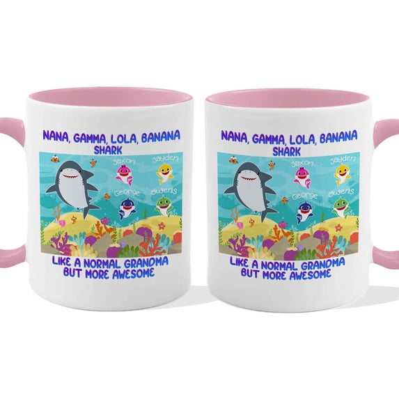 Customizaholic Personalized Grandma Shark Mug - Funny Family Quote Design, Custom Names Artwork, Novelty Gift for Home