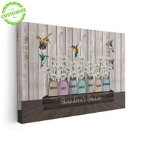 Customizaholic Personalized Grandma’s Garden Canvas Print, Custom Grandchildren Names, Rustic Mason Jars with Flowers and Hummingbirds, Gift for Nana, Mimi, Granny