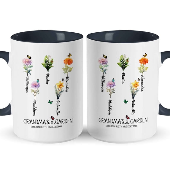 Customizaholic Personalized Grandma’s Garden Mug - Floral Birth Flower Artwork, Custom Names Design, Sentimental Family Keepsake Gift