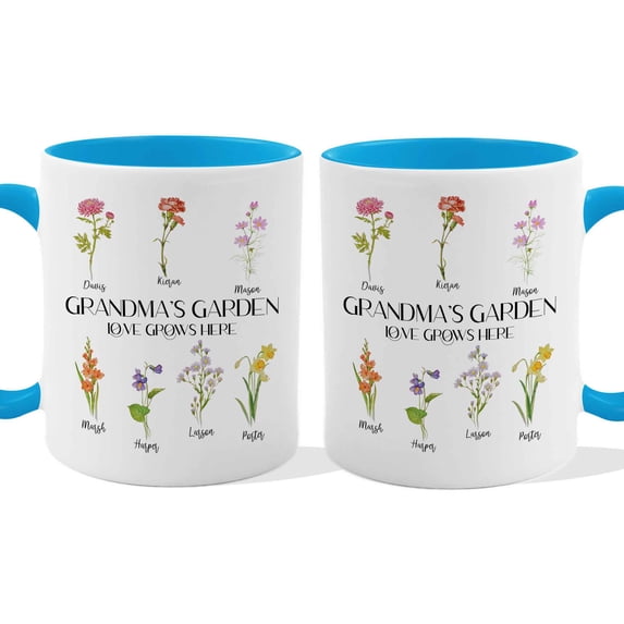 Customizaholic Personalized Grandma’s Garden Mug with Birth Month Flowers and Grandkids Names – Custom Floral Grandma Coffee Mug Gift