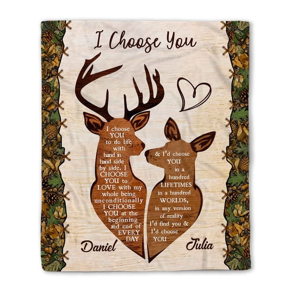 Customizaholic Personalized I Choose You Deer Hunting Soft Fleece Throw Blanket for Couples Custom Name