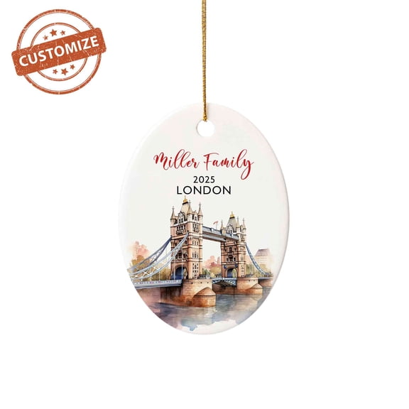 Customizaholic Personalized London Travel Ornament – Custom Family Name 2025 Keepsake, Tower Bridge Souvenir Christmas Decoration, UK Vacation Memory Gift