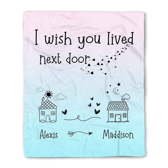 Customizaholic Personalized Long Distance Friendship Blanket, Custom Names Best Friends Fleece Throw, I Wish You Lived Next Door Gift for Bestie or Sister