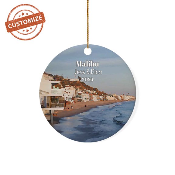 Customizaholic Personalized Malibu Ornament – Custom Name & Year – California Beach Vacation Keepsake – Unique Travel Memory Holiday Gift
