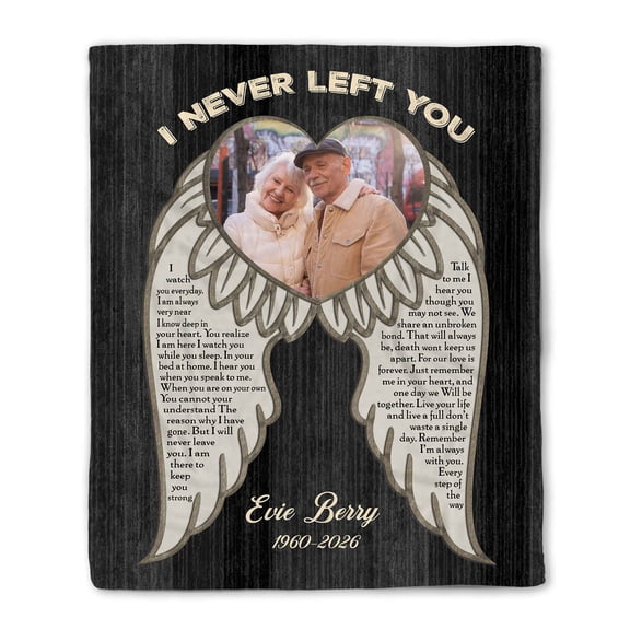 Customizaholic Personalized Memorial Angel Wings Blanket, In Loving Memory Photo Throw, Sympathy Gift for Loss of Loved One