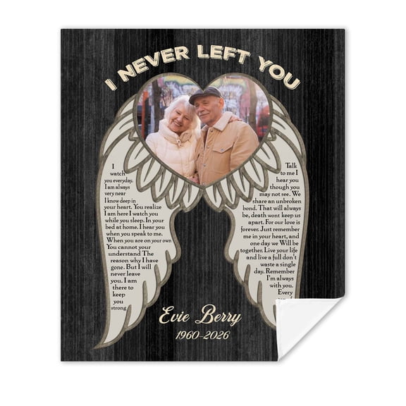 Customizaholic Personalized Memorial Angel Wings Blanket, In Loving Memory Photo Throw, Sympathy Gift for Loss of Loved One