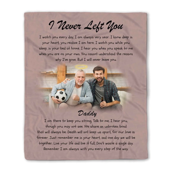 Customizaholic Personalized Memorial Blanket - I Never Left You Poem - Sympathy Remembrance Gift for Loss of Father, Daddy - Photo Comfort Throw