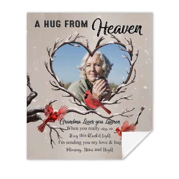 Customizaholic Personalized Memorial Photo Blanket - A Hug From Heaven - Custom Name Sympathy Gift, In Loving Memory Cardinal Remembrance