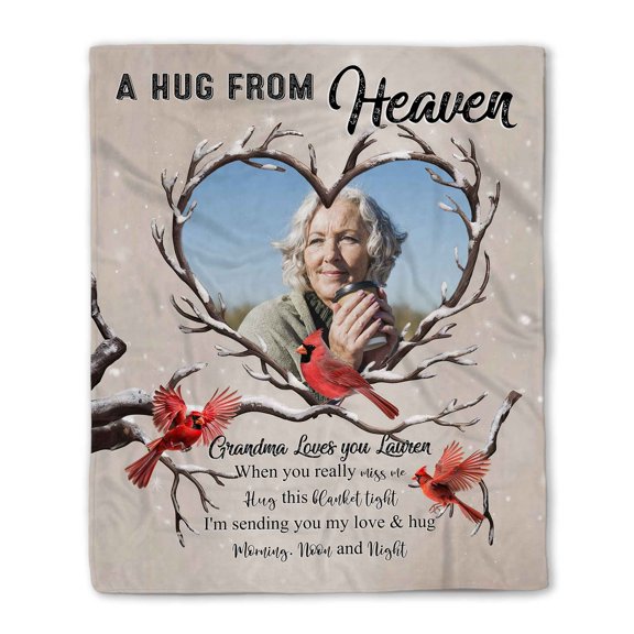 Customizaholic Personalized Memorial Photo Blanket - A Hug From Heaven - Custom Name Sympathy Gift, In Loving Memory Cardinal Remembrance