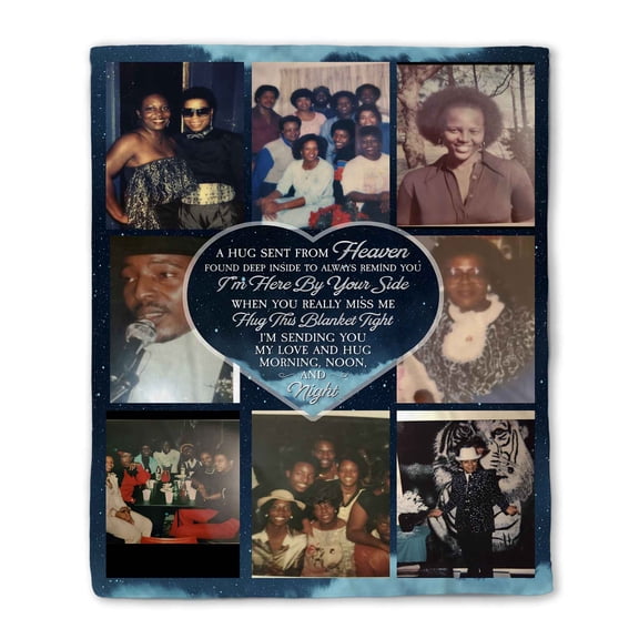 Customizaholic Personalized Memorial Photo Blanket, Hug From Heaven Sympathy Gift, In Loving Memory Custom Collage Blanket, Bereavement Keepsake
