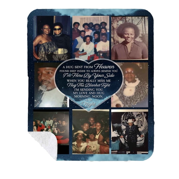 Customizaholic Personalized Memorial Photo Blanket, Hug From Heaven Sympathy Gift, In Loving Memory Custom Collage Blanket, Bereavement Keepsake