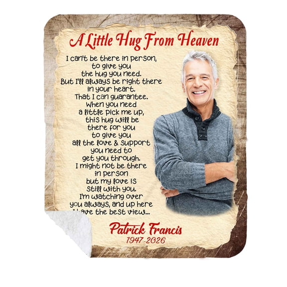 Customizaholic Personalized Memorial Photo Blanket, A Little Hug From Heaven Sympathy Fleece Throw, Custom Name & Years Remembrance Gift for Loss of Loved One