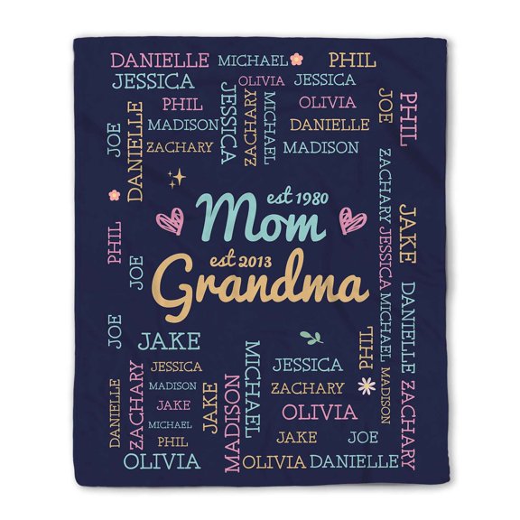 Customizaholic Personalized Mom and Grandma Blanket - Custom Names Typography Throw - Meaningful Family Gift for Mother and Grandmother
