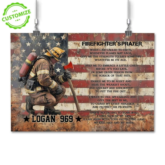 Customizaholic Personalized Name Canvas, Firefighter Prayer Canvas, Firefighter Wall Decor, Firefighter Poster, Fire Department Gifts, Firefighter Gifts, Gifts For Firefighters