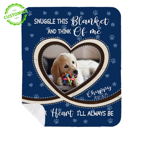 Customizaholic Personalized Pet Memorial Photo Blanket – Custom Name & Years – Heart Frame & Paw Print Design – Meaningful Remembrance Gift for Pet Lovers