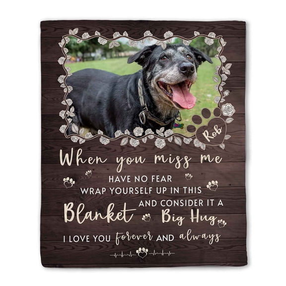 Customizaholic Personalized Pet Memorial Photo Soft Fleece Throw Blanket Remembrance Sympathy Gift Custom Name