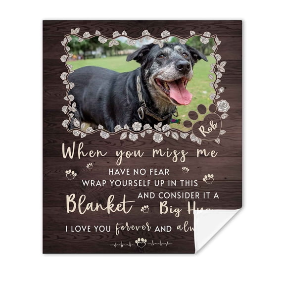 Customizaholic Personalized Pet Memorial Photo Soft Fleece Throw Blanket Remembrance Sympathy Gift Custom Name