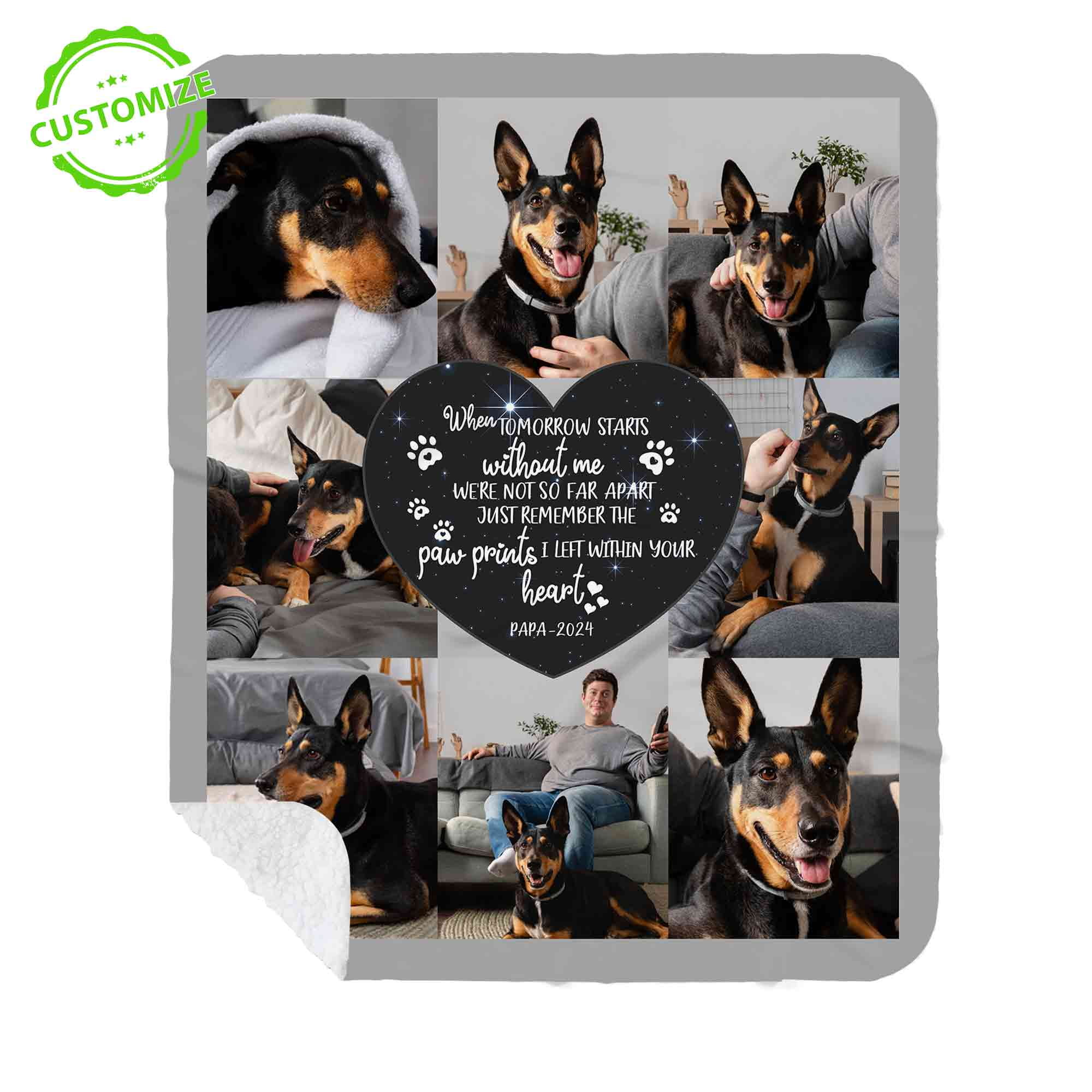 Personalized Memorial Photo Fleece Blanket/Quilt - Memorial Gift For Dog Loss - Waiting At The Door